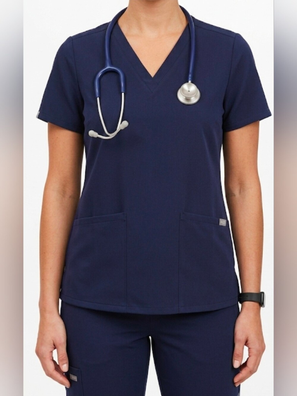 FIGS Technical Collection Casma Women's V-Neck Scrub Top Size Medium Navy Blue